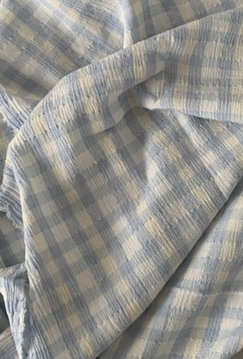 Tissu crépon vichy bleu lurex – Image 4