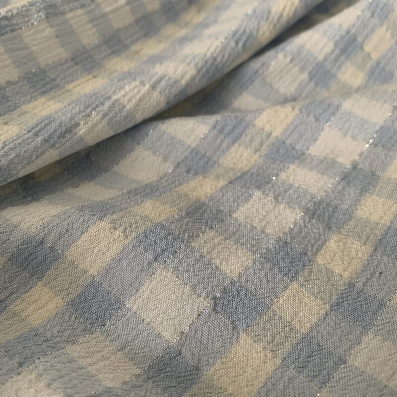 Tissu crépon vichy bleu lurex