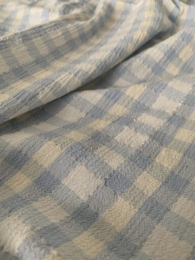 Tissu crépon vichy bleu lurex