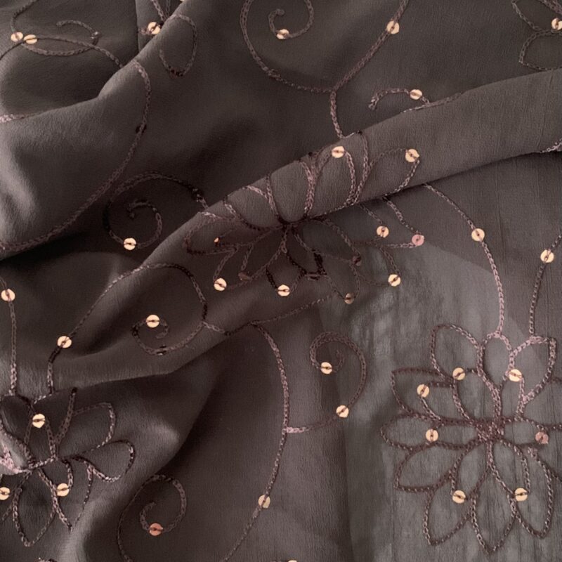 Tissu voile polyester sequins marron