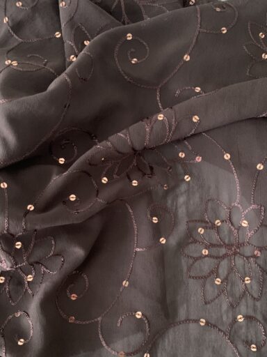 Tissu voile polyester sequins marron