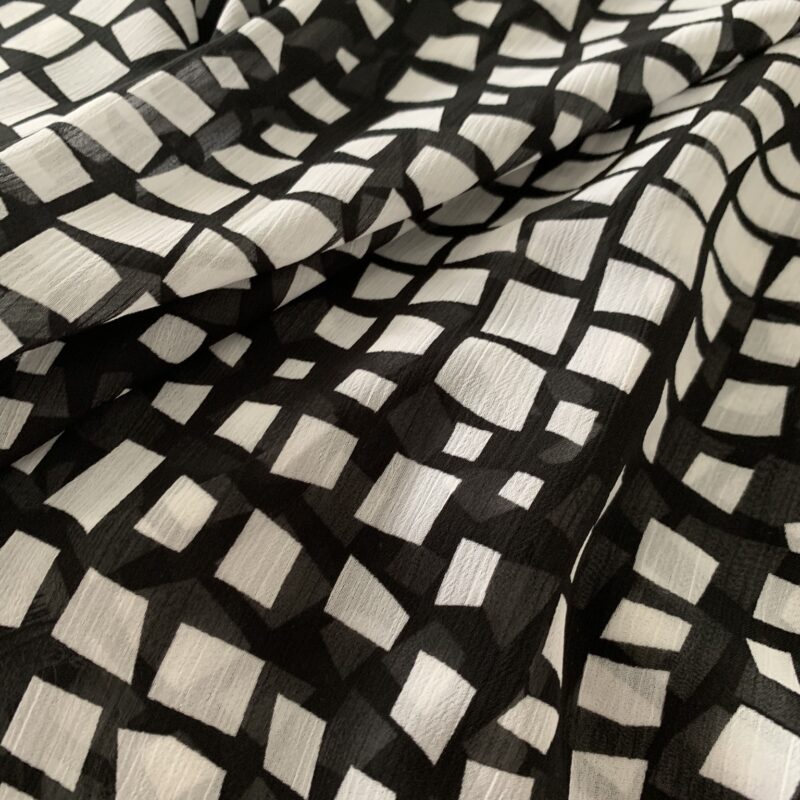 Tissu voile polyester graphique noir et blanc