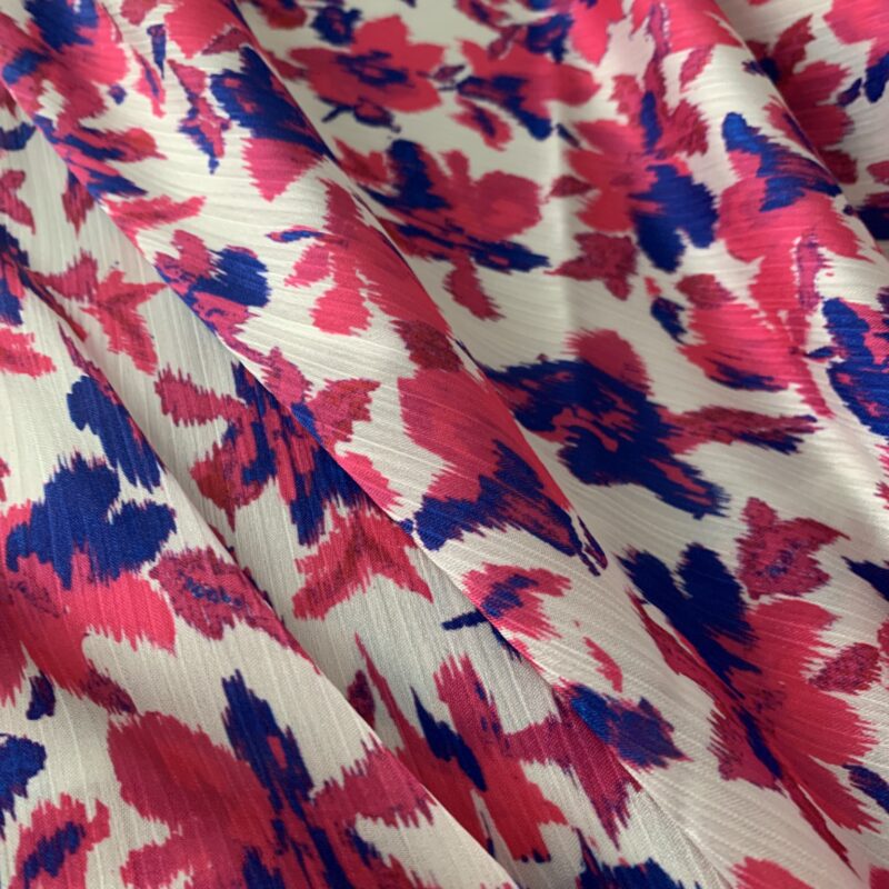 Tissu polyester satiné fleurs fuchsia
