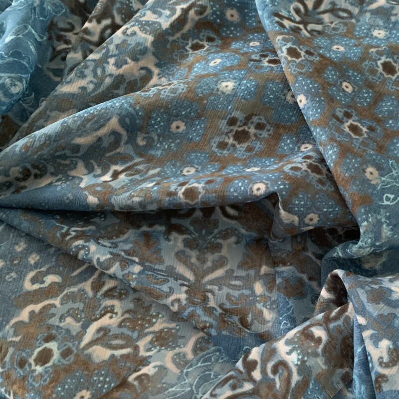 Tissu voile polyester bleu et gris