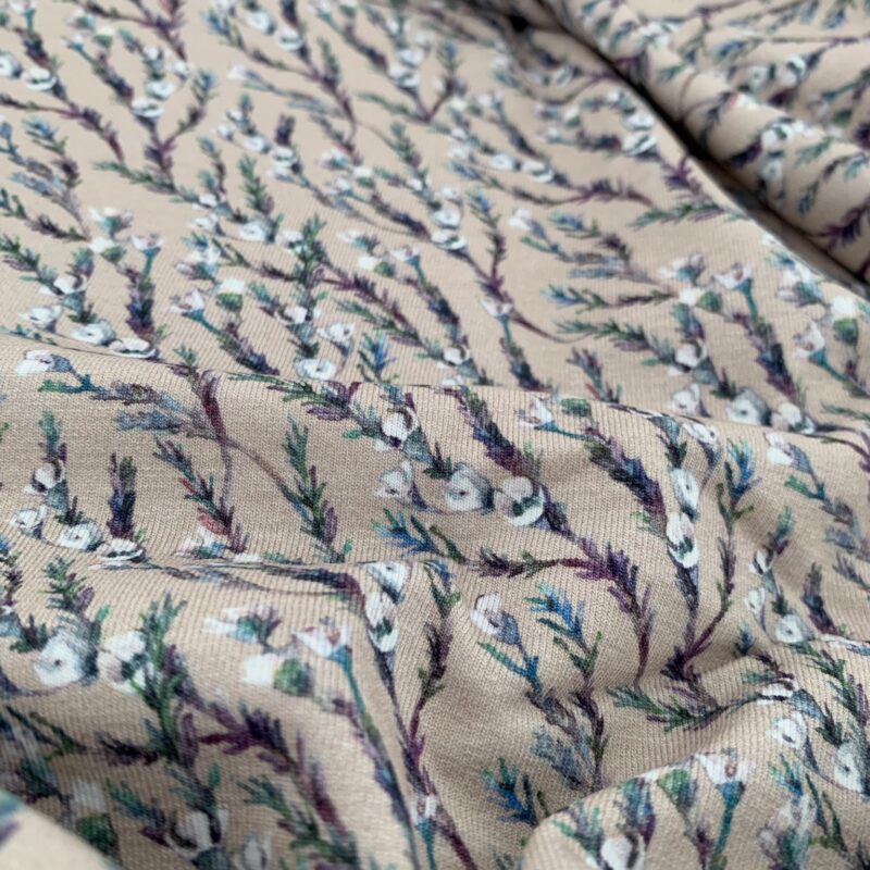 Tissu jersey de coton branches fleuries
