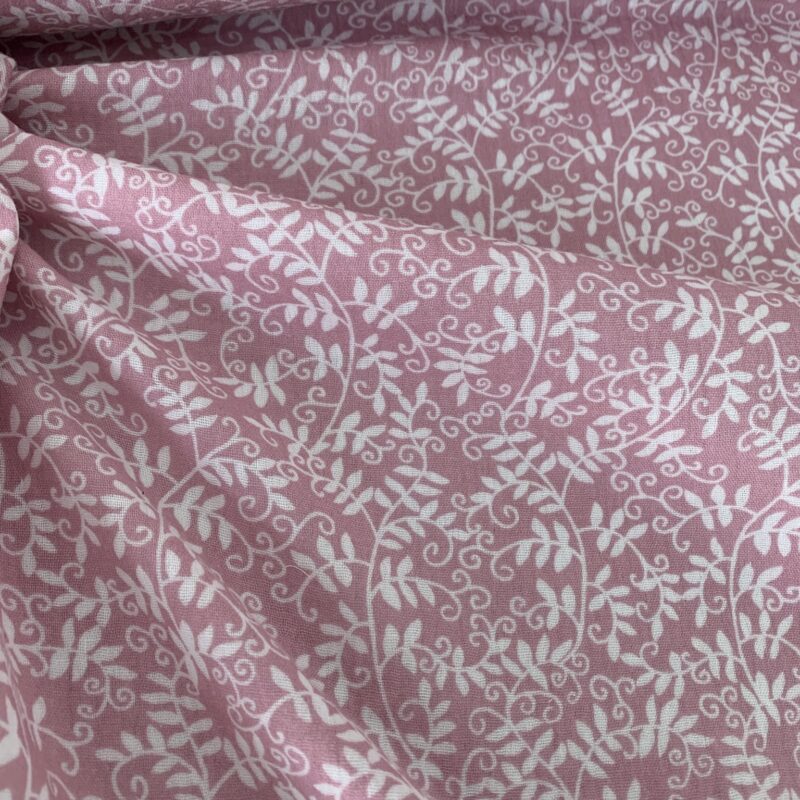 Tissu double gaze lilas motifs feuilles
