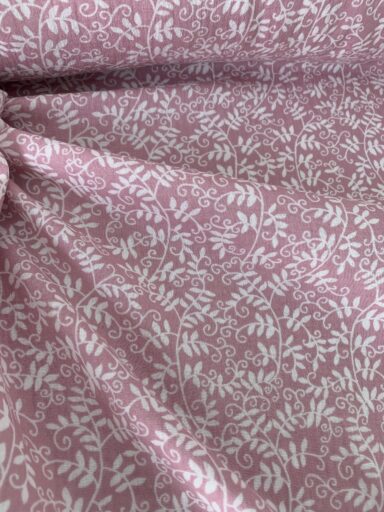 Tissu double gaze lilas motifs feuilles