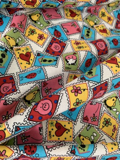 Tissu coton imprimé timbres animaux