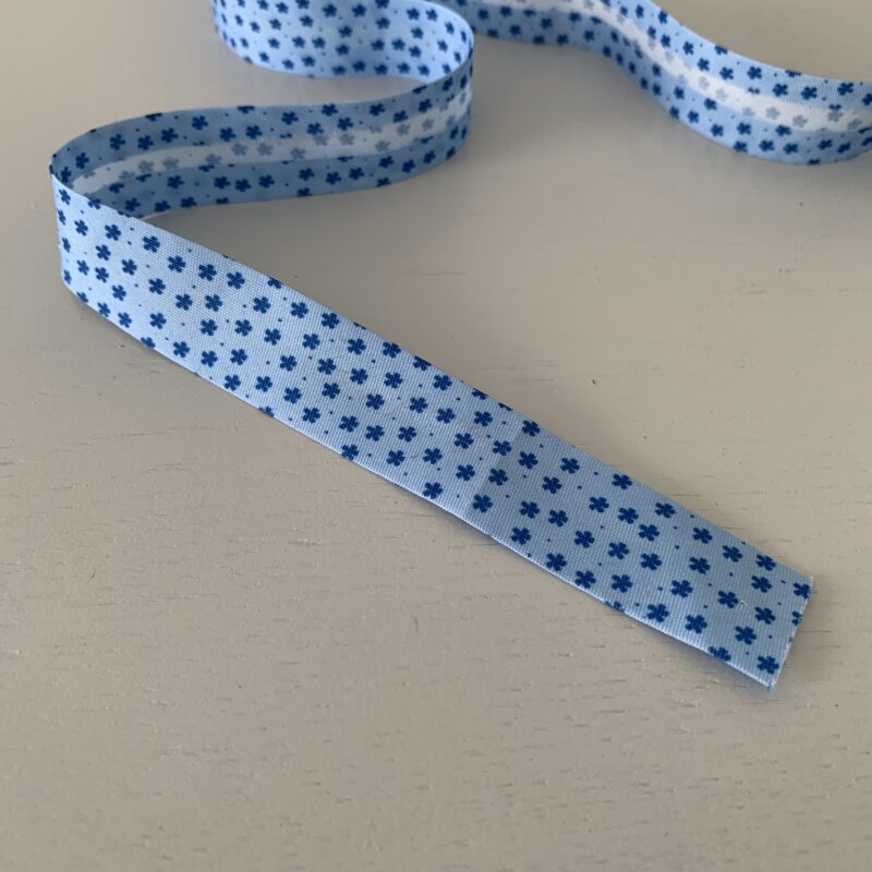 Biais coton 20mm bleu fleuri