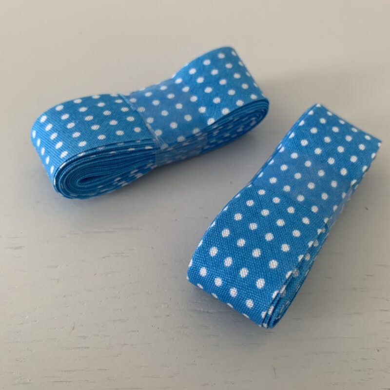Bobine 3m biais 20mm turquoise à pois