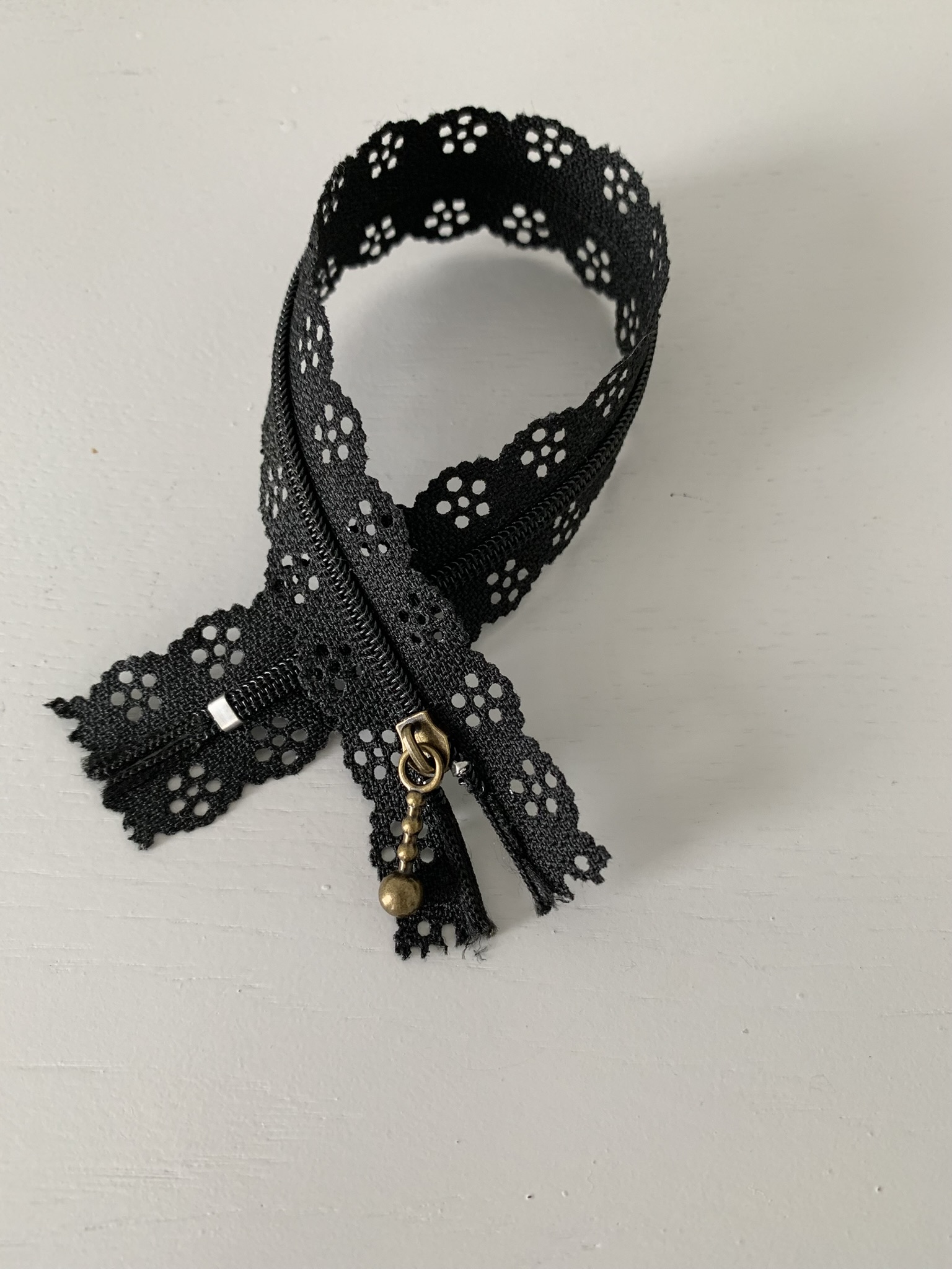 Fermeture à glissière fantaisie dentelle noire 25cm – Image 2