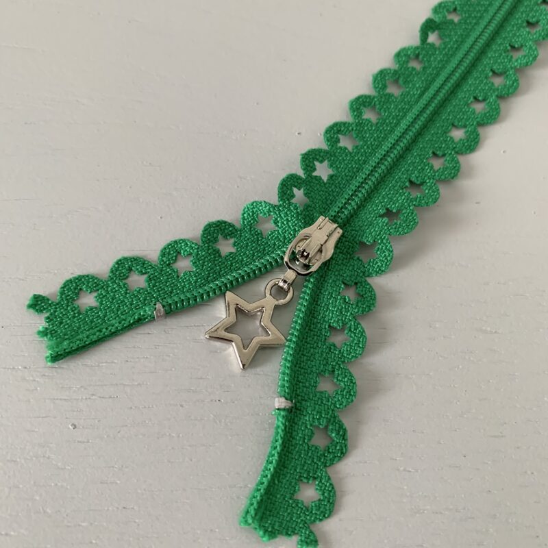 Fermeture à glissière fantaisie étoile verte 24cm