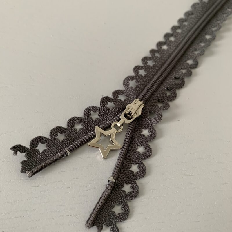 Fermeture à glissière fantaisie étoile grise 25cm