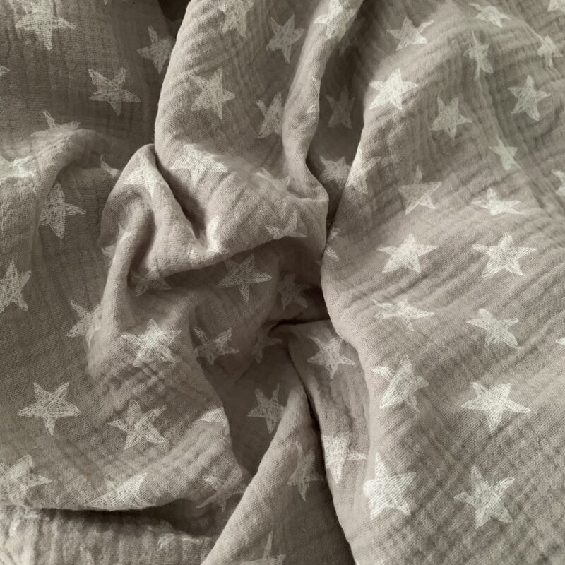 Tissu double gaze taupe étoiles