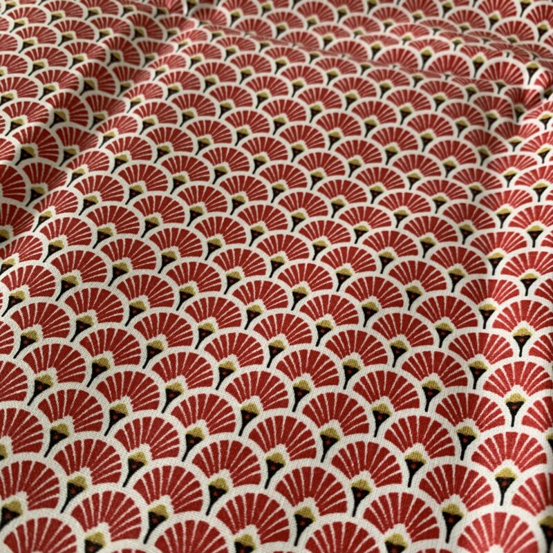 Tissu coton enduit éventails rouges