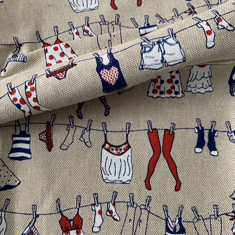 Tissu toile de coton effet lin motifs vêtements