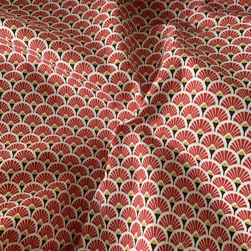 Tissu coton motifs éventail rouge