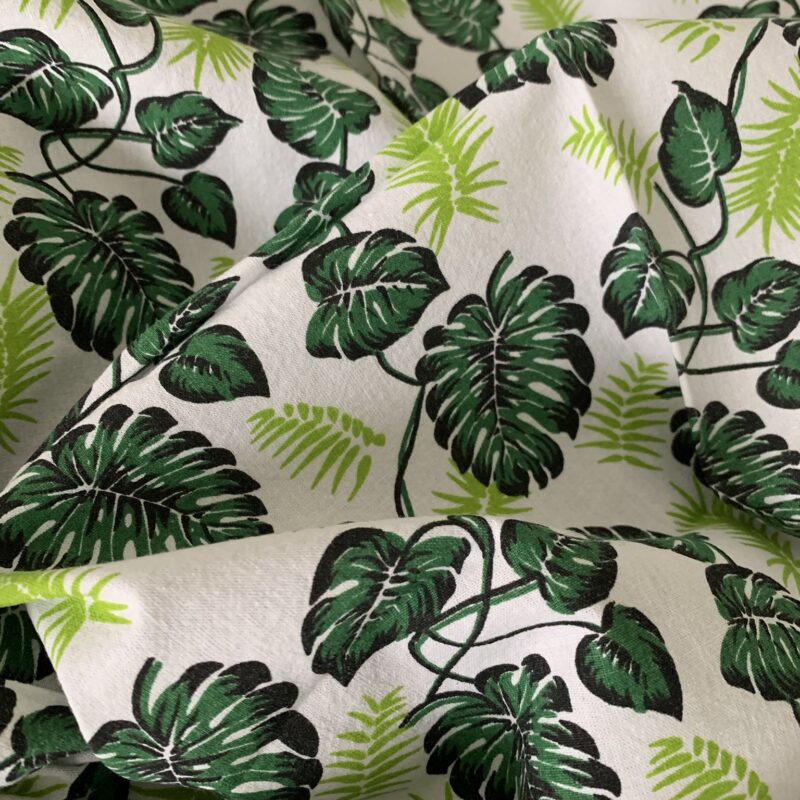 Tissu coton imprimé feuilles et fougères